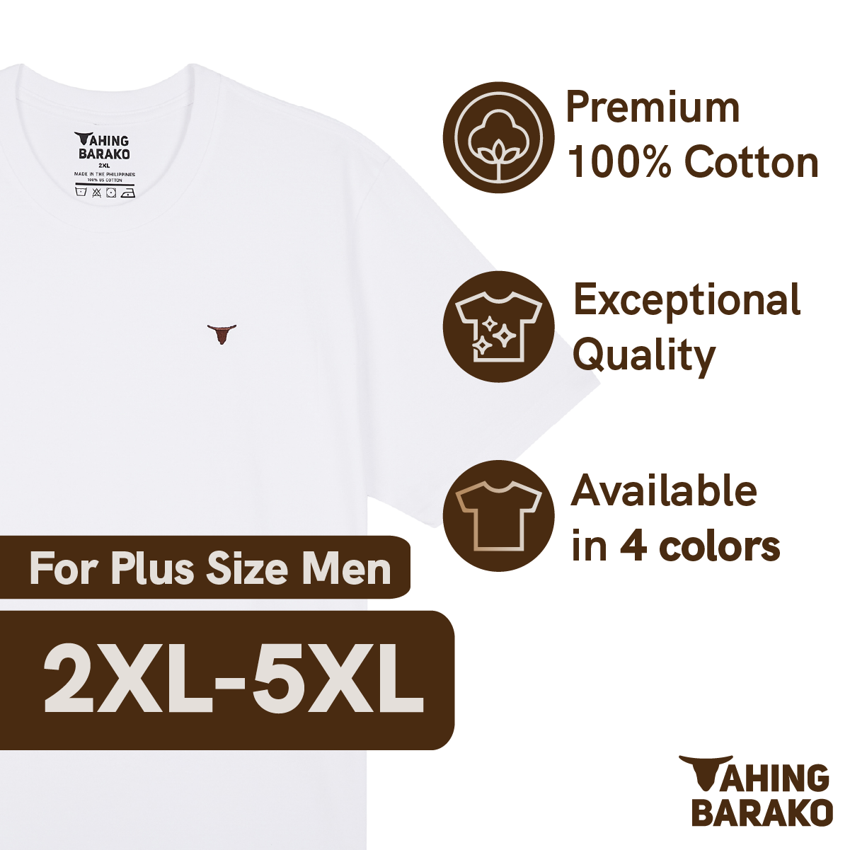 Classic Crew Neck Shirt for Plus-Size Men | 100% Premium Cotton - Tahing Barako